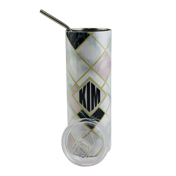 Heat Sublimation Printed Luma Steel™ Stainless Steel Skinny Tumbler - 20oz - White - Clear Lid and Straw